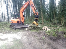 Excavator stacking timber